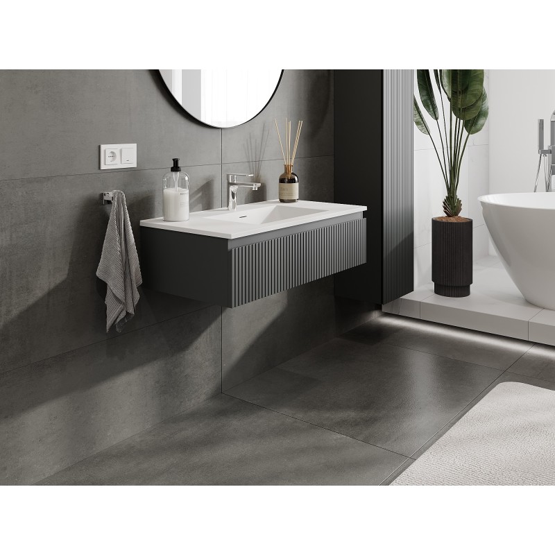 Mexen Rivel шкаф за баня 90 см с мивка Otis, 1 чекмедже, набраздена, графит мат/бял мат - 91A20-09023-1-BF66-W18M01