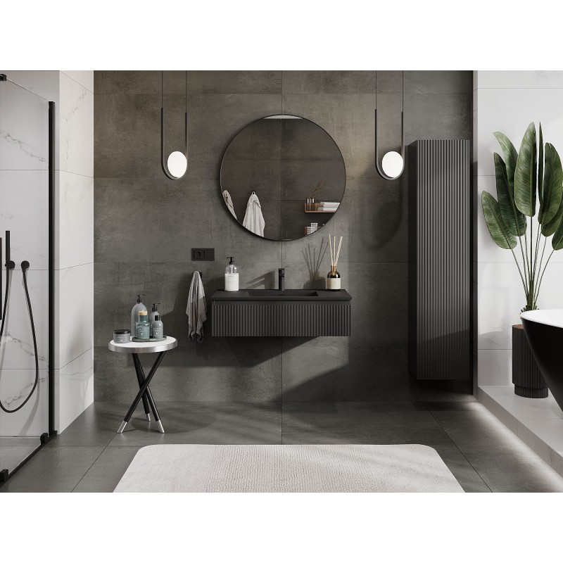 Mexen Rivel шкаф за баня 90 см с мивка Otis, 1 чекмедже, релефен, черен мат - 91A20-09023-1-BF71-W18M71