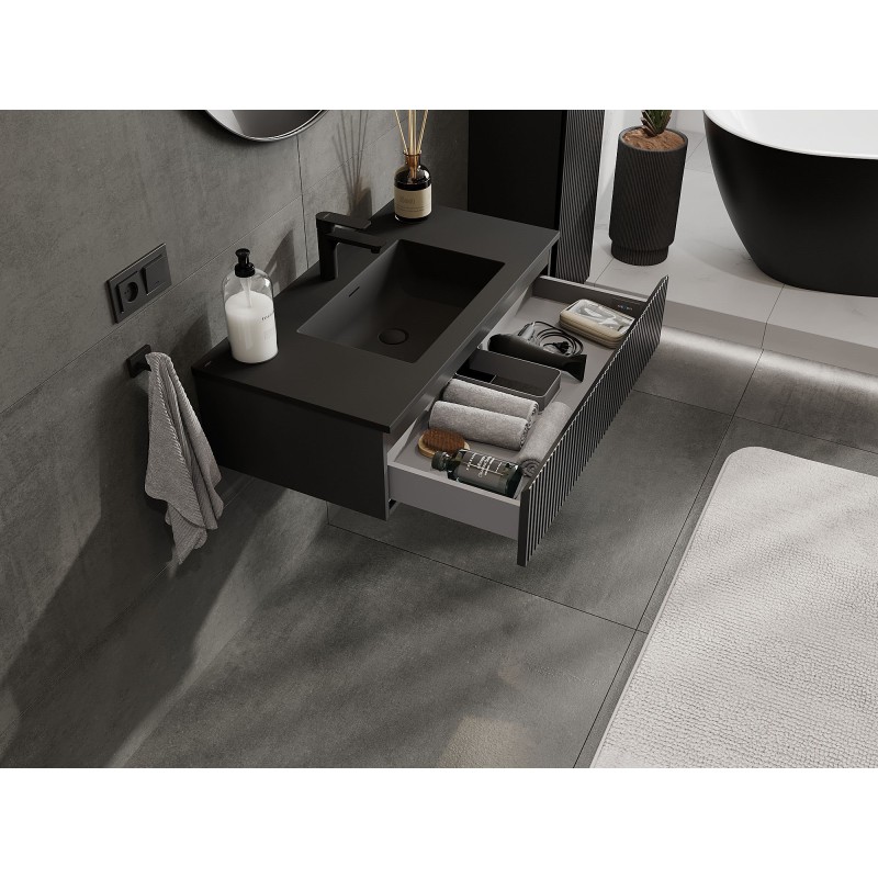 Mexen Rivel шкаф за баня 90 см с мивка Otis, 1 чекмедже, релефен, черен мат - 91A20-09023-1-BF71-W18M71