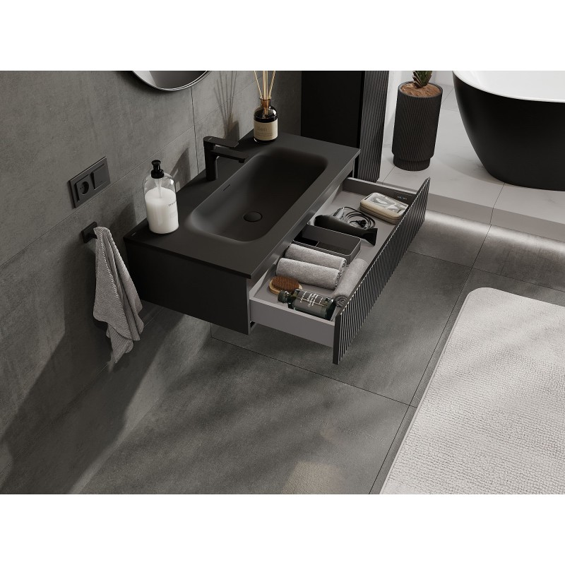 Mexen Rivel баня шкаф 90 см с мивка Vela, 1 чекмедже, релефен, черен мат - 91A20-09023-1-BF71-W23M71