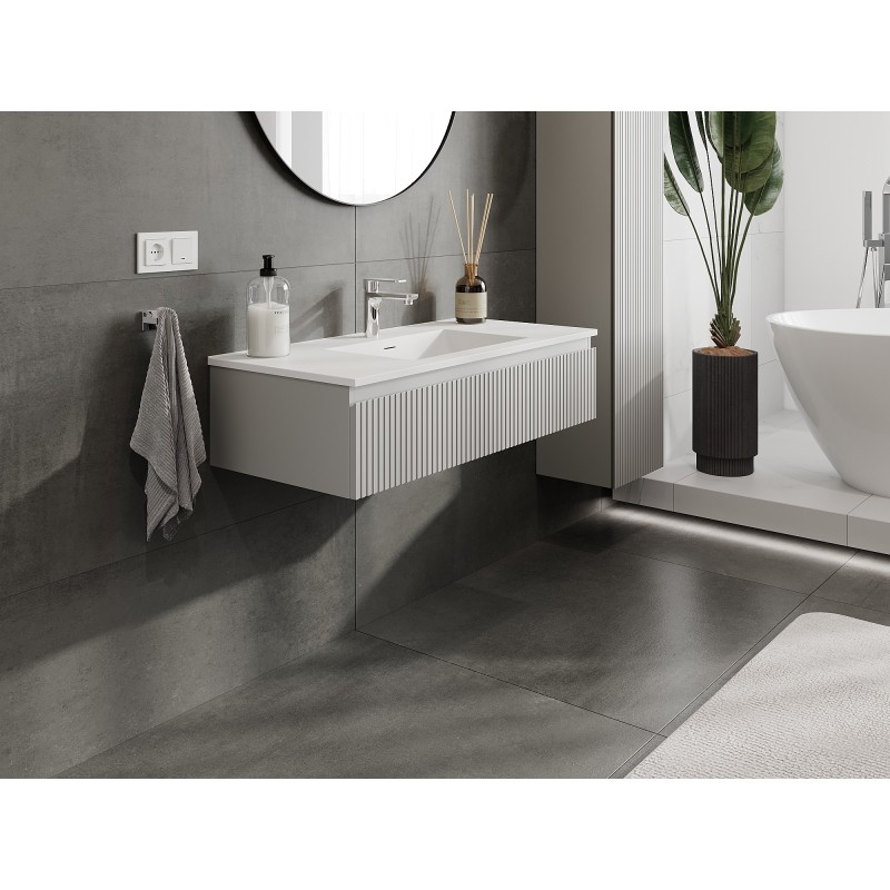 Mexen Rivel шкаф за баня 100 см с мивка Otis, 1 чекмедже, набразден, сив мат/бял