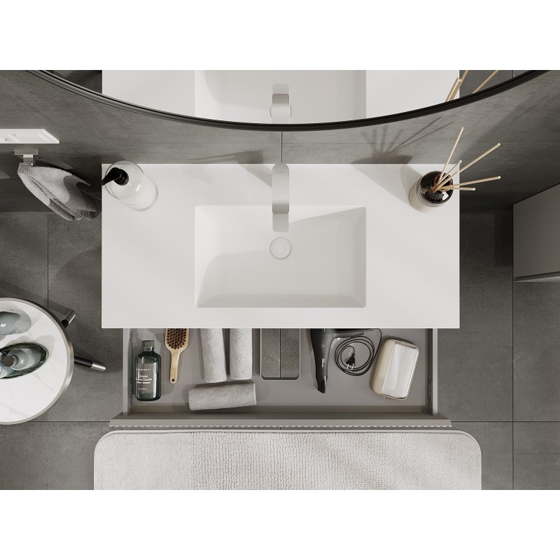 Mexen Rivel шкаф за баня 100 см с мивка Otis, 1 чекмедже, набразден, сив мат/бял