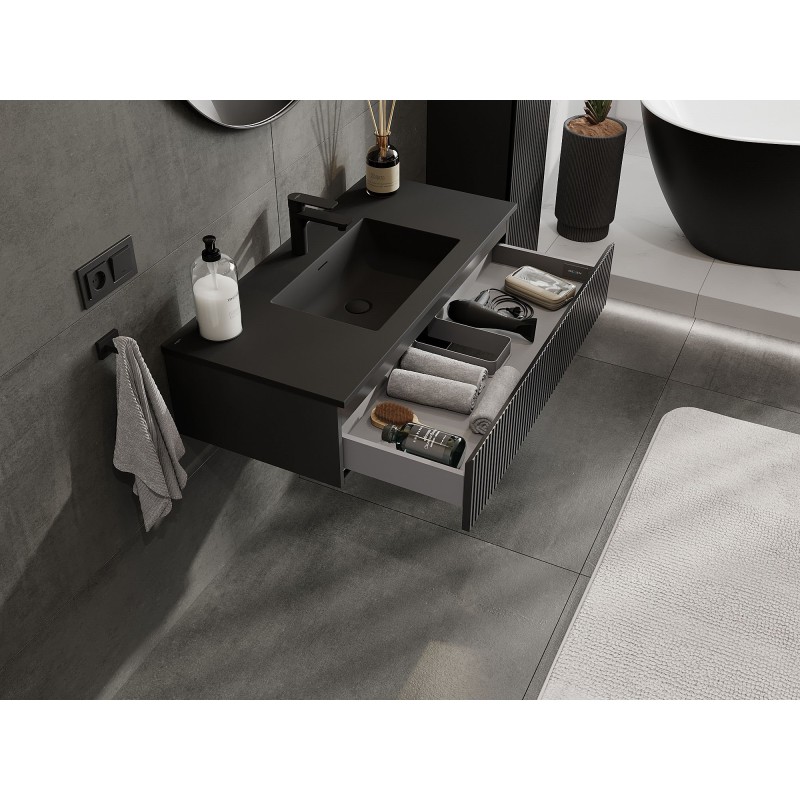 Mexen Rivel шкаф за баня 100 см с мивка Otis, 1 чекмедже, оребрен, черен мат - 91A20-10023-1-BF71-W18M71