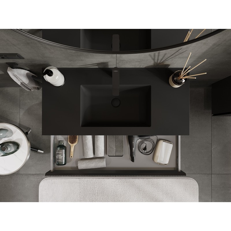 Mexen Rivel шкаф за баня 100 см с мивка Otis, 1 чекмедже, оребрен, черен мат - 91A20-10023-1-BF71-W18M71