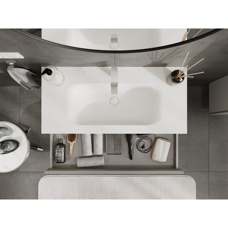 Mexen Rivel шкаф за баня 100 см с мивка Vela, 1 чекмедже, оребрен, сив мат/бял мат