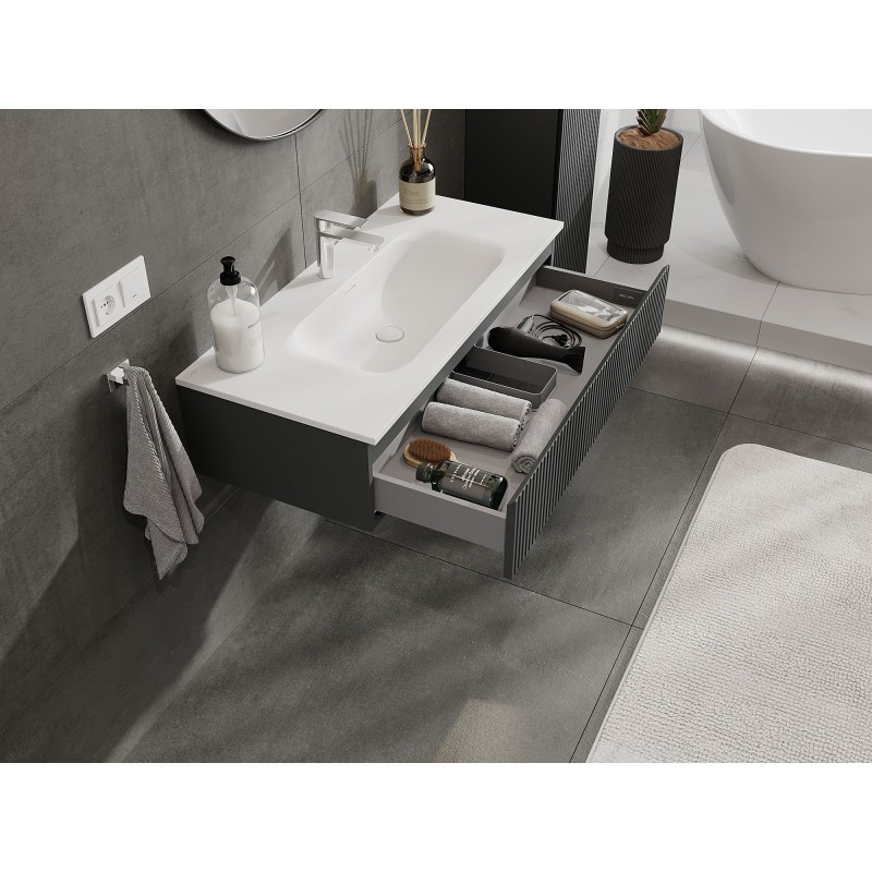 Mexen Rivel шкаф за баня 100 см с мивка Vela, 1 чекмедже, набраздена, графит мат/бял мат - 91A20-10023-1-BF66-W23M01