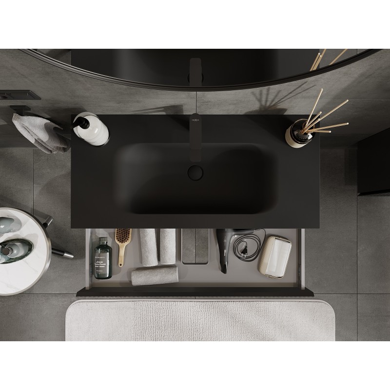 Mexen Rivel баня шкаф 100 см с мивка Vela, 1 чекмедже, рифланд, черна мат