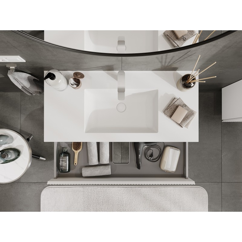 Mexen Rivel шкафче за баня 100 см с мивка Otis, 2 чекмеджета, оребрено, бяло мат