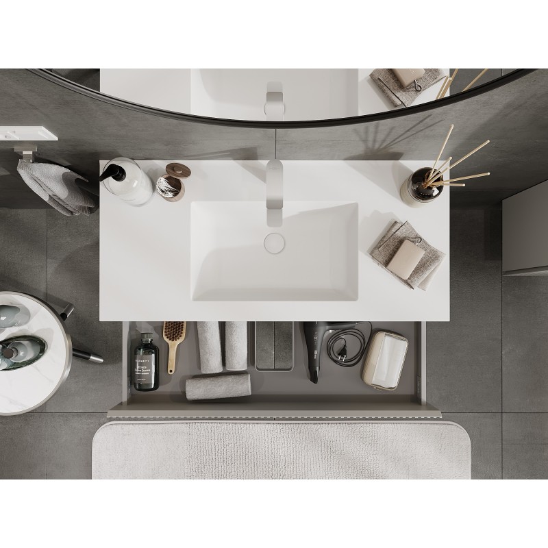 Mexen Rivel баня шкаф 100 см с мивка Otis, 2 чекмеджета, набраздена, сива мат/бяла мат - 91A20-10047-2-BFF62-W18M01