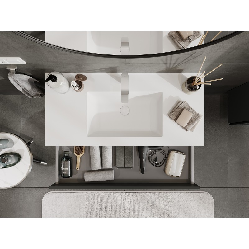 Mexen Rivel шкаф за баня 100 см с мивка Otis, 2 чекмеджета, оребрена, графит