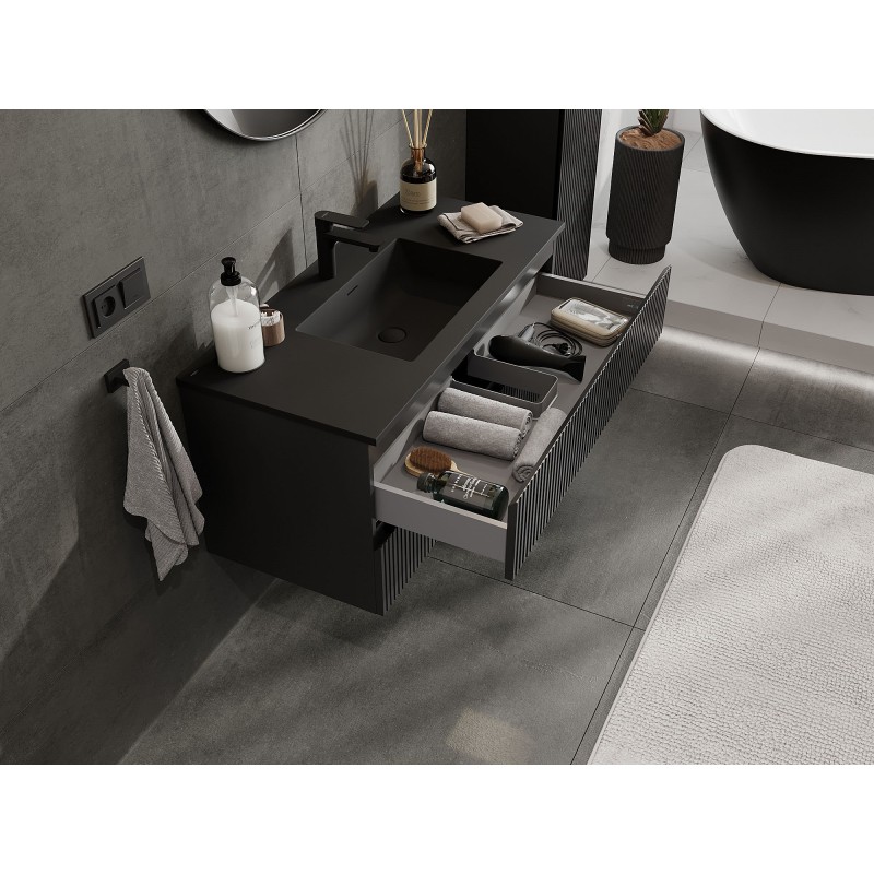 Mexen Rivel шкаф за баня 100 см с мивка Otis, 2 чекмеджета, оребрен, черен мат - 91A20-10047-2-BFF71-W18M71