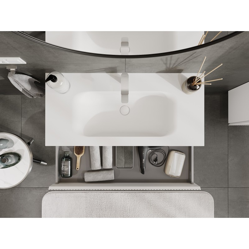 Mexen Rivel баня шкаф 100 см със мивка Vela, 2 чекмеджета, рифелована, бял мат - 91A20-10047-2-BFF01-W23M01