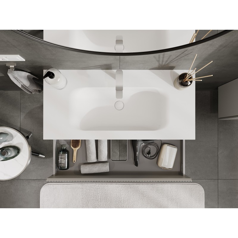 Mexen Rivel баня шкаф 100 см с мивка Vela, 2 чекмеджета, релефна, сиво мат/бяло мат - 91A20-10047-2-BFF62-W23M01