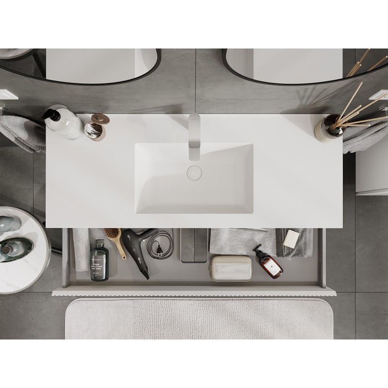 Mexen Rivel шкаф за баня 120 см с мивка Otis, 1 чекмедже, набразден, бял мат