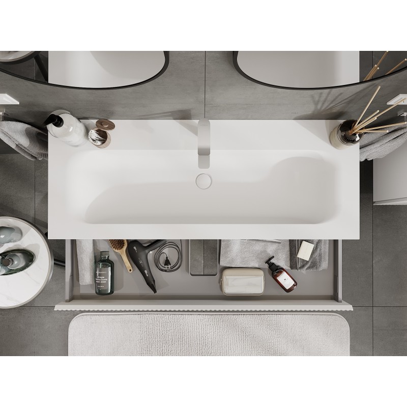 Mexen Rivel шкаф за баня 120 cm с мивка Vela, 1 чекмедже, рифлен, бял мат