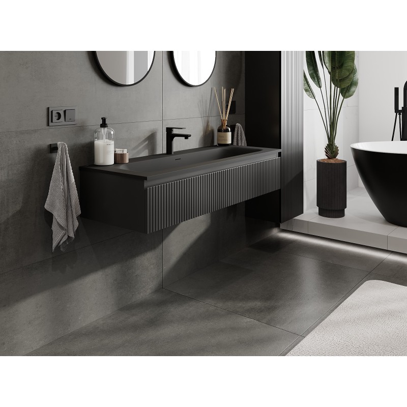 Mexen Rivel шкаф за баня 120 см с мивка Vela, 1 чекмедже, рифеловано, черен мат - 91A20-12023-1-BF71-W23M71