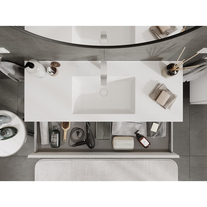 Mexen Rivel шкаф за баня 120 см с умивалник Otis, 2 чекмеджета, оребрен, бял мат - 91A20-12047-2-BFF01-W18M01