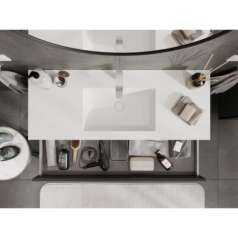 Mexen Rivel шкаф за баня 120 см с мивка Otis, 2 чекмеджета, оребрена, графит