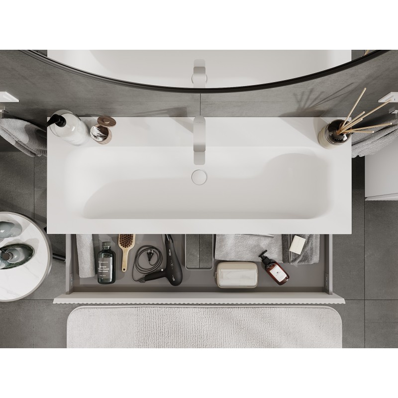 Mexen Rivel баня шкаф 120 см с мивка Vela, 2 чекмеджета, релефна, бяла мат - 91A20-12047-2-BFF01-W23M01