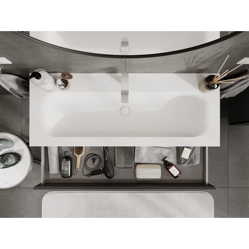 Mexen Rivel шкаф за баня 120 см с мивка Vela, 2 чекмеджета, рифелуванa, графит