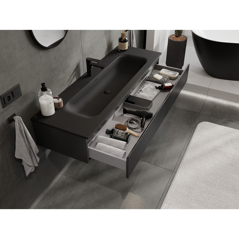 Mexen Rivel баня шкаф 140 см с мивка Vela, 1 чекмедже, рифована, черен мат - 91A20-14023-1-BF71-W23M71