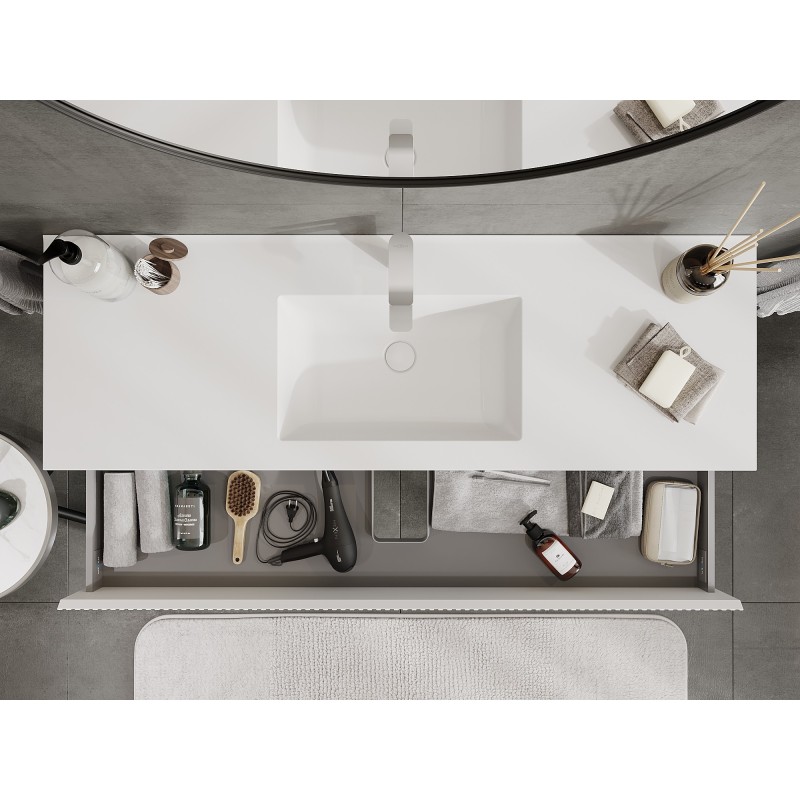 Mexen Rivel шкафче за баня 140 см с мивка Otis, 2 чекмеджета, рифелован, бял мат