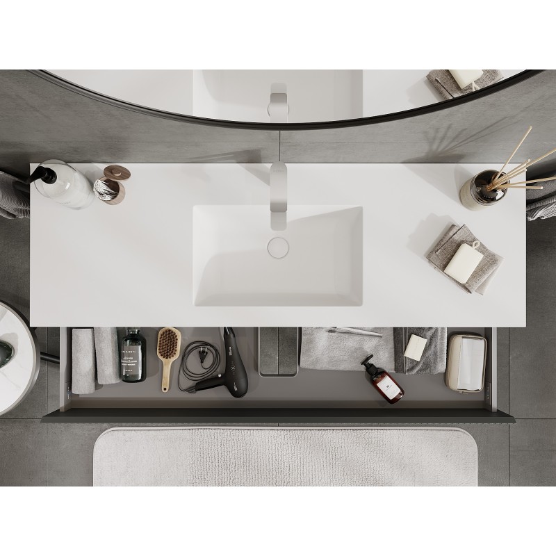 Mexen Rivel шкаф за баня 140 см с мивка Otis, 2 чекмеджета, оребрен, графит