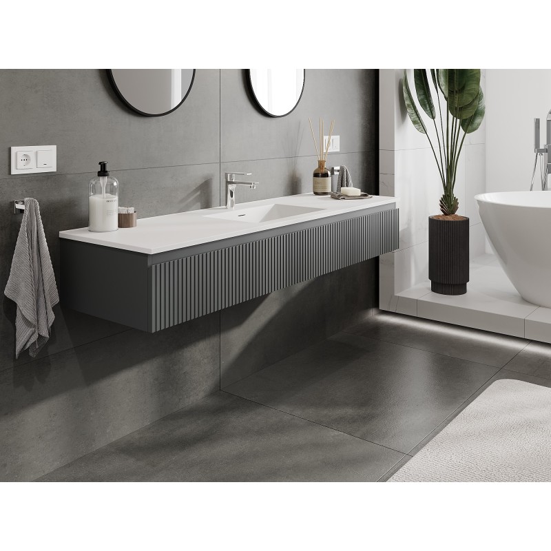 Mexen Rivel шкаф за баня 160 см с умивалник Otis, 1 чекмедже, оребрен, графит