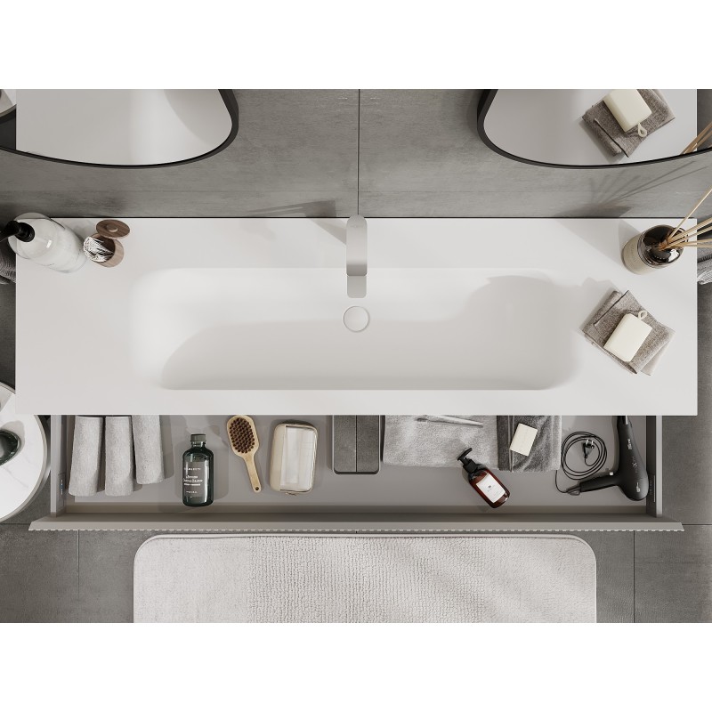 Mexen Rivel Шкаф за баня 140 см с мивка Vela, 1 чекмедже, оребрен, сив мат/бял мат