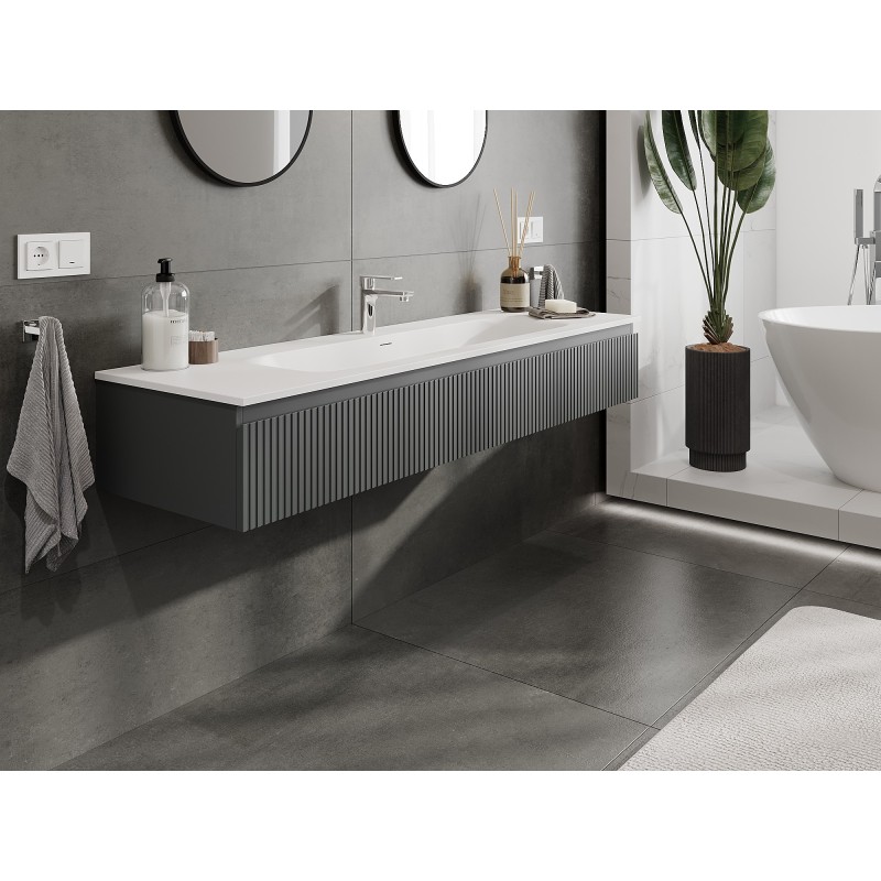 Mexen Rivel шкаф за баня 160 см с мивка Vela, 1 чекмедже, рифелована, графит