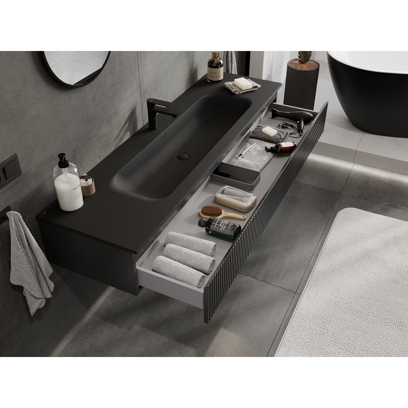 Mexen Rivel баня шкаф 160 см с мивка Vela, 1 чекмедже, гофрирана, черна мат - 91A20-16023-1-BF71-W23M71