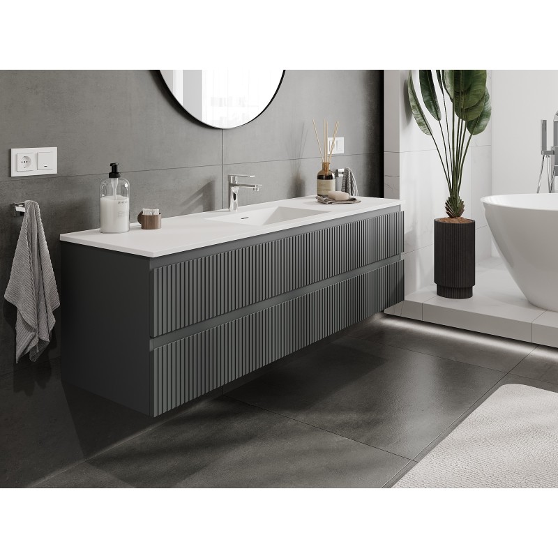 Mexen Rivel баня шкаф 160 см с мивка Otis, 2 чекмеджета, оребрени, графит мат/бял
