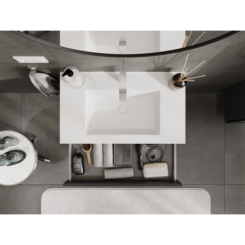 Mexen Orio шкаф за баня 80 см с мивка Otis, 2 чекмеджета, графит мат/бял мат