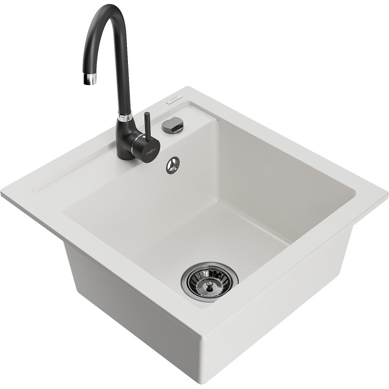 Mexen Vito гранитна мивка с 1 камера с кухненски кран Telma, бял - 6503-20-670200-70