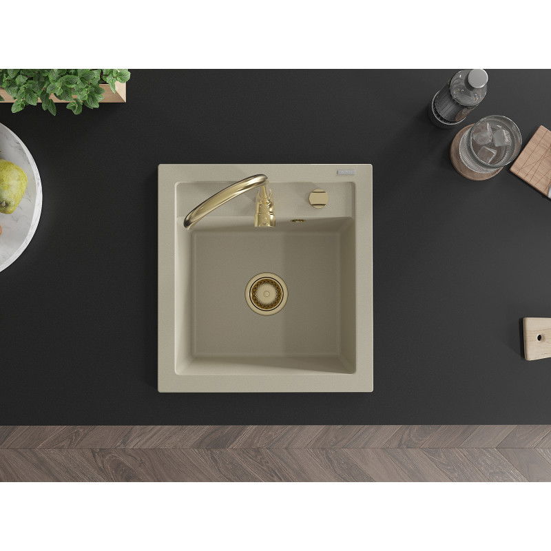 Mexen Vito гранитна мивка с 1 отделение и кухненски смесител Telma, бежов - 6503-69-670200-50