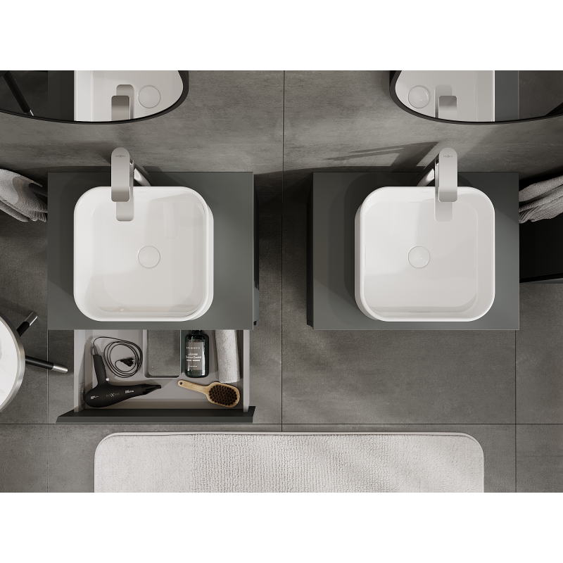 Mexen Orio шкаф за баня с умивалник 60 см, 2 чекмеджета, матов графит - 91A10-06047-2-BFF66