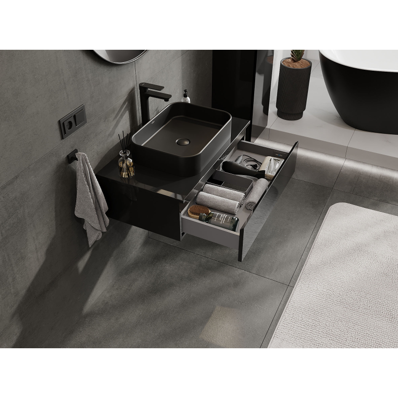 Mexen Orio шкаф за баня под мивка 80 см, 1 чекмедже, черен гланц - 91A10-08023-1-BF70