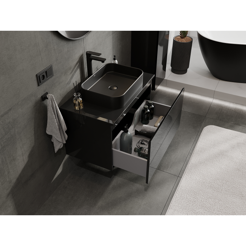 Mexen Orio шкаф за баня с мивка 80 см, 1 чекмедже, черен гланц - 91A10-08047-1-BF70