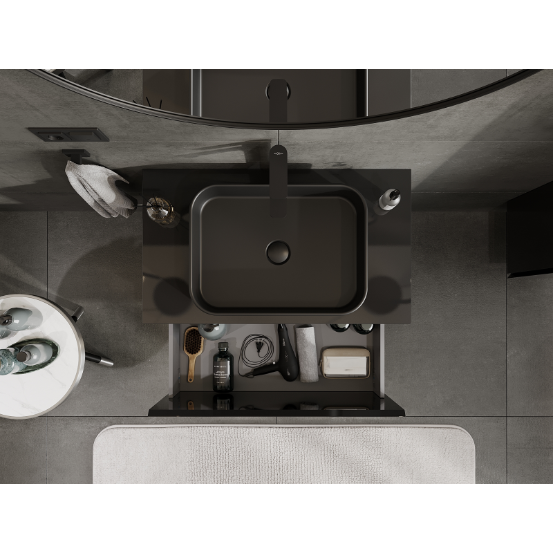 Mexen Orio шкаф за баня с мивка 80 см, 1 чекмедже, черен гланц - 91A10-08047-1-BF70