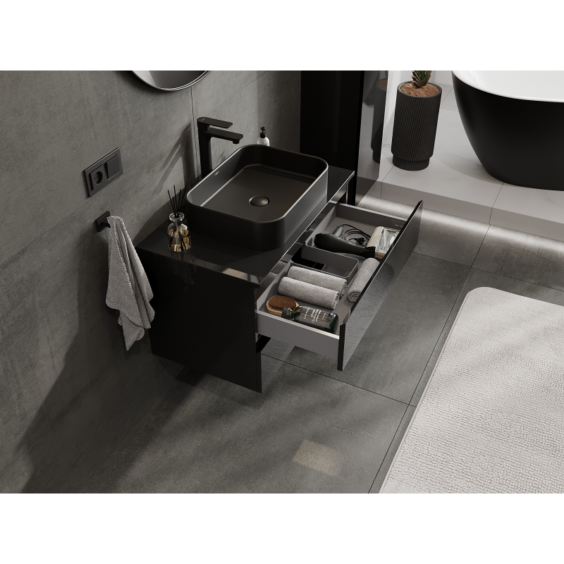 Mexen Orio шкаф за баня под мивка 80 см, 2 чекмеджета, черен гланц - 91A10-08047-2-BFF70