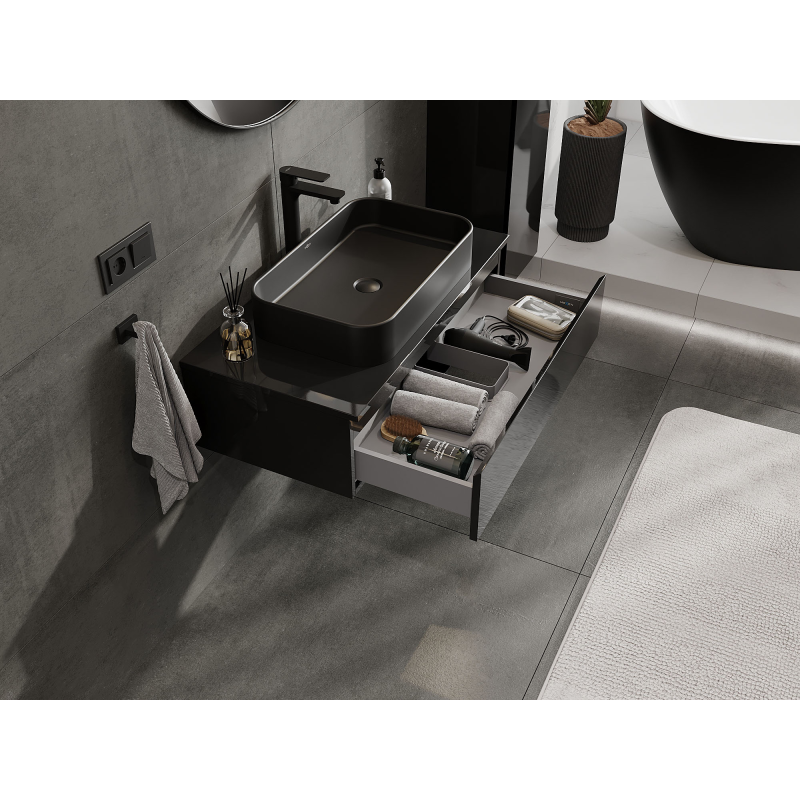 Mexen Orio шкафче за баня за мивка 90 см, 1 чекмедже, черен гланц - 91A10-09023-1-BF70