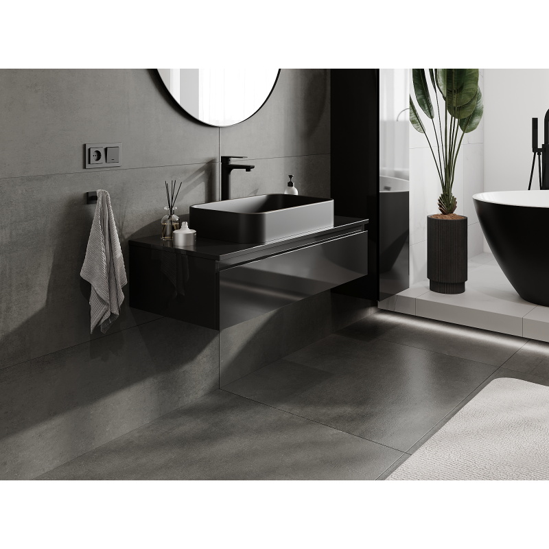 Mexen Orio шкаф за баня под мивка 100 см, 1 чекмедже, черен гланц - 91A10-10023-1-BF70