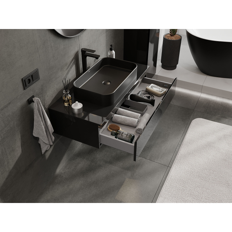 Mexen Orio шкаф за баня под мивка 100 см, 1 чекмедже, черен гланц - 91A10-10023-1-BF70