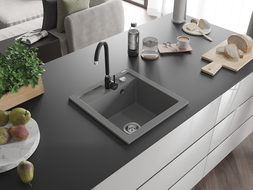 Mexen Vito гранитна мивка с 1 отделение с кухненски смесител Telma, сив - 6503-71-670200-70