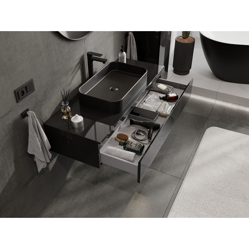 Mexen Orio шкафче за баня под мивка 120 см, 1 чекмедже, черен гланц - 91A10-12023-1-BF70