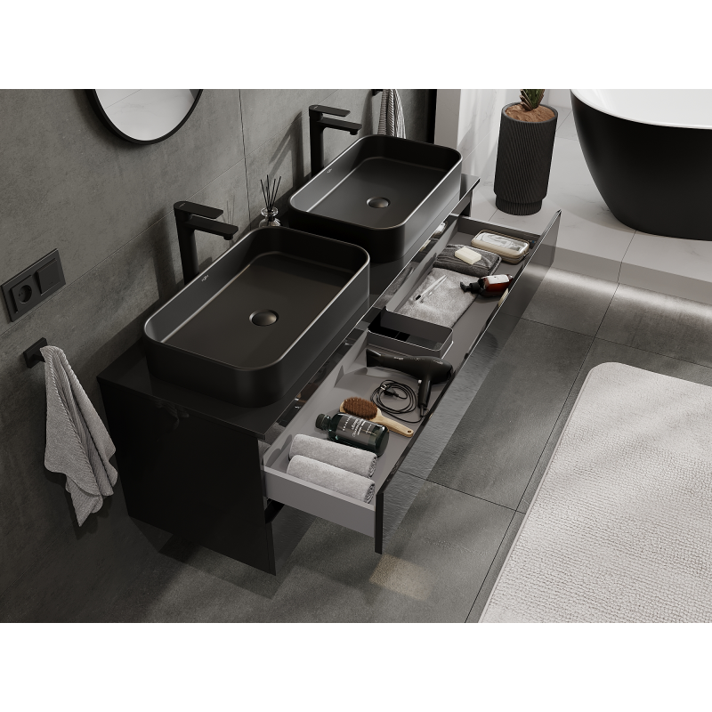 Mexen Orio шкаф за баня под мивка 140 см, 2 чекмеджета, черен гланц