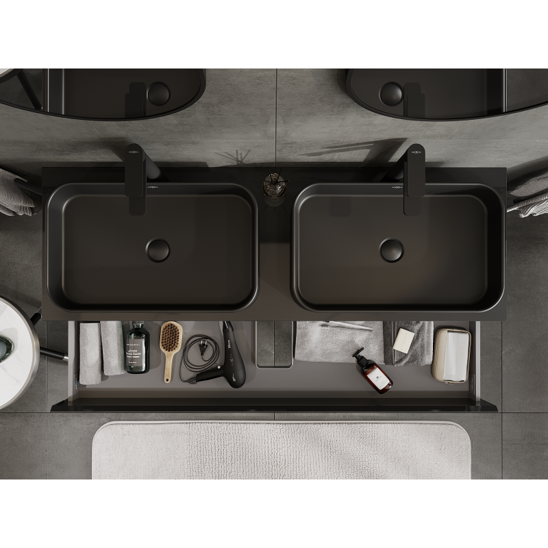 Mexen Orio шкаф за баня под мивка 140 см, 2 чекмеджета, черен гланц