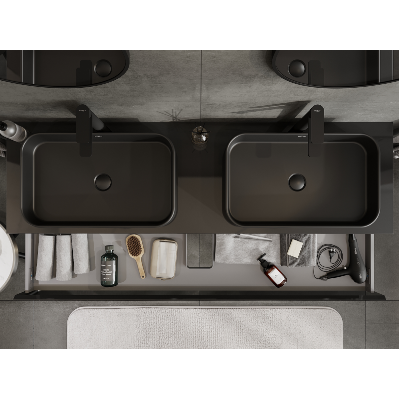 Mexen Orio шкаф за баня за мивка 160 см, 1 чекмедже, черен гланц - 91A10-16023-1-BF70