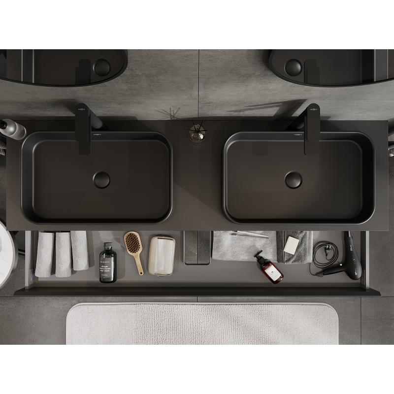 Mexen Orio шкаф за баня под умивалник 160 см, 2 чекмеджета, черен мат