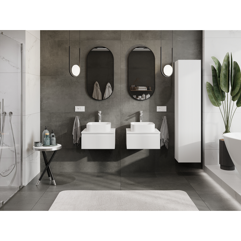 Mexen Rivel шкаф за баня под умивалник 50 см, 1 чекмедже, оребрена, бяла мат- 91A20-05023-1-BF01